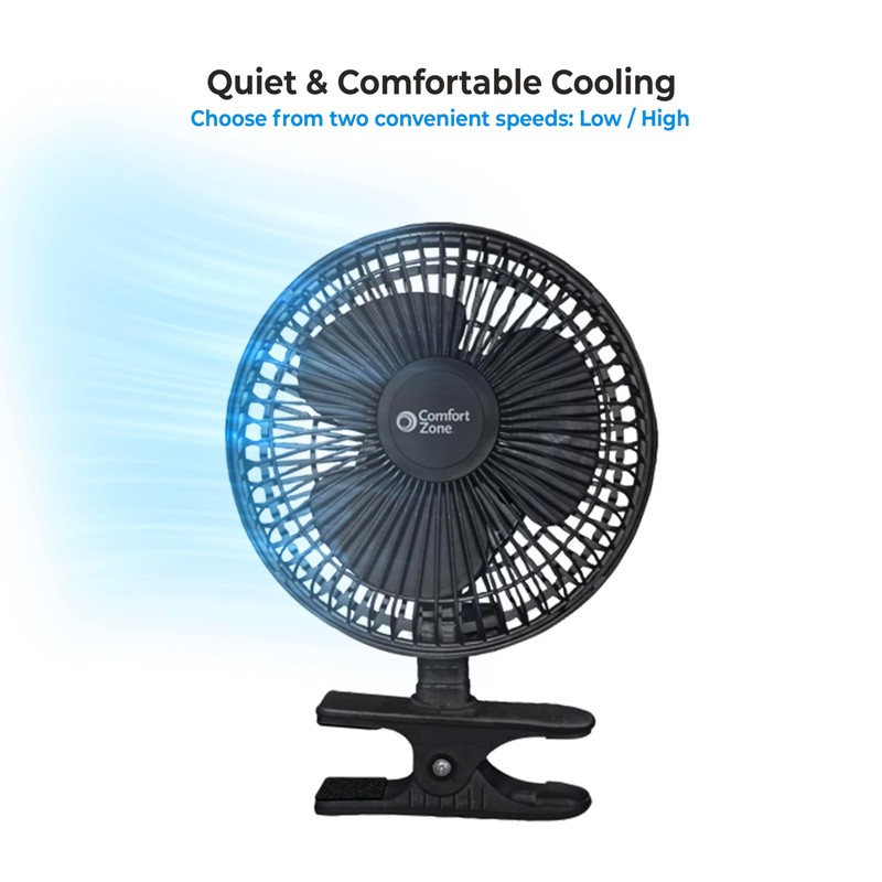 Comfort Zone Portable Clip on Stroller Fan, 6 inch with