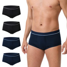 ShieldEase Washable Incontinence Underwear for Men - Cotton Leakproof Briefs with Fly, Front & Rear Urinary Leak Proof Panties, 150ml Absorbency (4 Pack, Black + Blue, XL)
