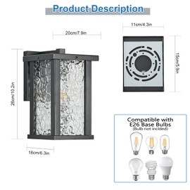 rosysky Outdoor Wall Light,Waterproof Black Exterior Wall Lanterns,E26 Porch Sconce Wall Mount Light with Glass Shades Outdoor Light Fixture for Garage Patio(Bulb not Included)