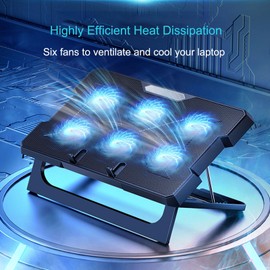 MOKURU Laptop Cooling Pad, Laptop Cooler with 6 Quiet Fans Up to 17.3 Inch Heavy Notebook Cooler Stand, 8 Levels of Tilt, Two Levels of Height Adjustable (Black)