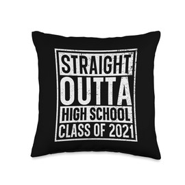 Straight Outta High School Graduation Tshirt Class Of 2021 Throw Pillow