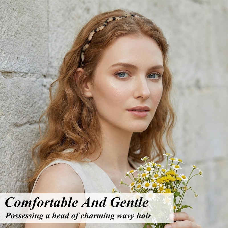 2PCS Wavy Headband Acetate Non-slip Thin Headbands with Teeth