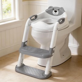 Potty Training Seat ，SKYROKU Potty Training Toilet with Step Stool Ladder, for Kids Boys Girls Toddlers - Comfortable Safe Potty Seat with Anti-Slip Pads Ladder (8838+Grey)