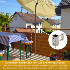 Parasol Holder Stainless Steel for Balcony Railing Round and Square Umbrella Holder up to Parasol 180 cm Umbrella Stand Balcony Stable Square Bracket Secure Attachment to Railing