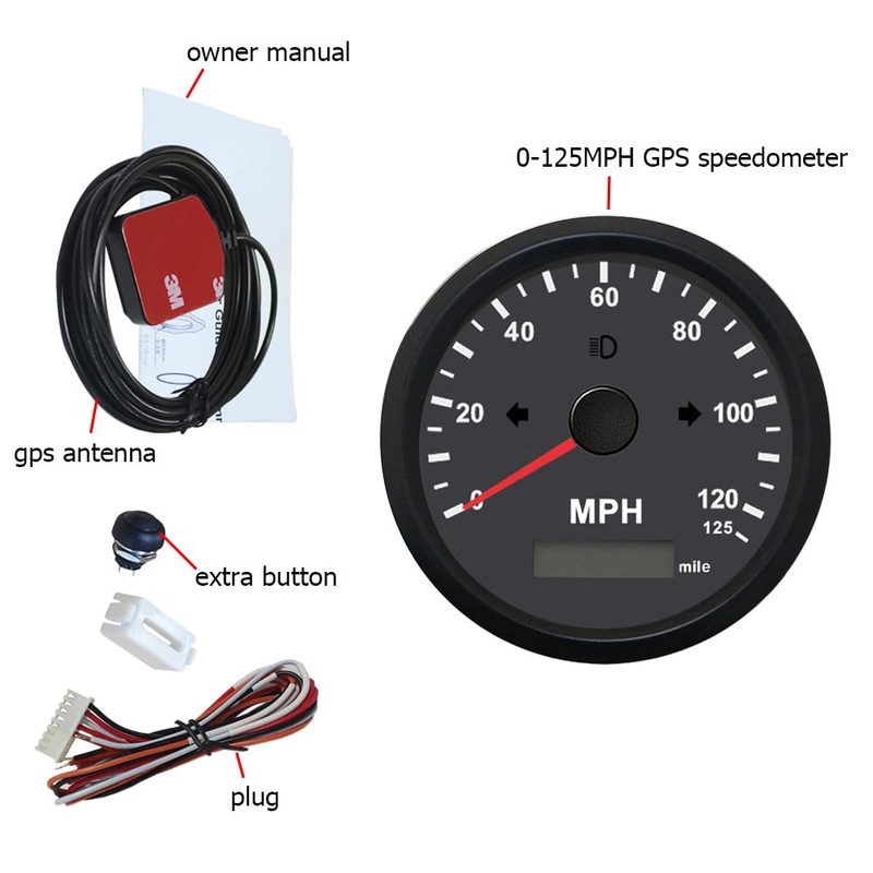Waterproof 85mm Speedometer Gauge 0-125MPH Marine MPH GPS Speedometer Adjustable