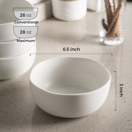 AmorArc Stoneware Cereal Bowls for Kitchen, 28oz Large Ceramic Soup Bowls Set of 4 for Meal, Chip-Resistant Kitchen Bowls with Wavy Rim, Reactive Glaze-Matte White