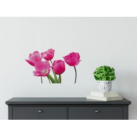 Pink Tulip Flower Toilet Lid Seat Cover Decal Sticker,Pinkish Floral Decor Vinyl Removable Waterproof Wallpaper Mural for Bathroom Bathtub Lavatory Washroom