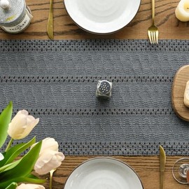 Artoid Mode - Camino de mesa rústico hueco tejido de granja, color gris oscuro, decoración de mesa de cocina y comedor para temporada de fiestas y decoración del hogar, 12 x 72 pulgadas
