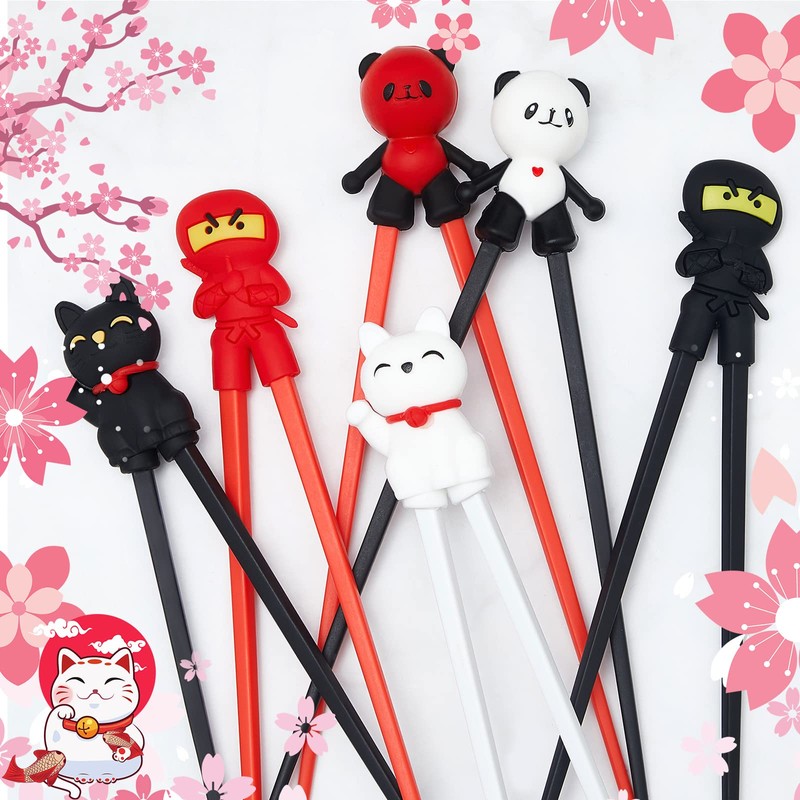 Nuanchu 6 Pairs Training Chopsticks for Beginners, Cute Tableware Reusable