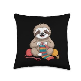 Sloth Crocheting Funny Crochet Throw Pillow