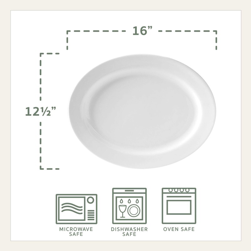 Everyday White Porcelain Oval Serving Platter, 16 Inch Large Turkey