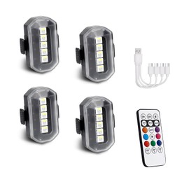 1797 Upgraded 5-LED Wireless Strobe Lights with Remote, RGB Exterior & Interior Ambient Lighting, 8 Colors & 5 Modes, USB-C Rechargeable, 4 PCS Waterproof Mini Lights for Car, Truck, Bike, Motorcycle