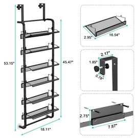 bukfen Over The Door Shoe Organizer,6-Tier Adjustable Door-Mounted/Wall-Mounted Shoe Rack,Heavy-Duty Metal Storage for Closet Door,Black,1 Pack