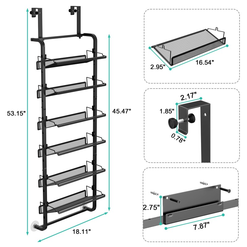 bukfen Over The Door Shoe Organizer,6-Tier Adjustable Door-Mounted/Wall-Mounted Shoe Rack,Heavy-Duty