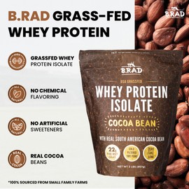 B.rad Grass Fed Whey Protein Isolate | Ultra-Pure, All-Natural, Clean Ingredients | 2 Pounds | 100% USA Sourced | Cocoa Bean (Chocolate)