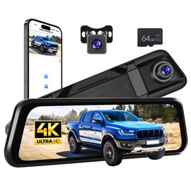 4K Mirror Dash Cam Front and Rear, 9.66 Inch Rear View Mirror Camera with ADAS, BSD, 1080P Camera Waterproof with WiFi,G-Sensor, DVR, App Control, Night Vision, 64GB TF Card