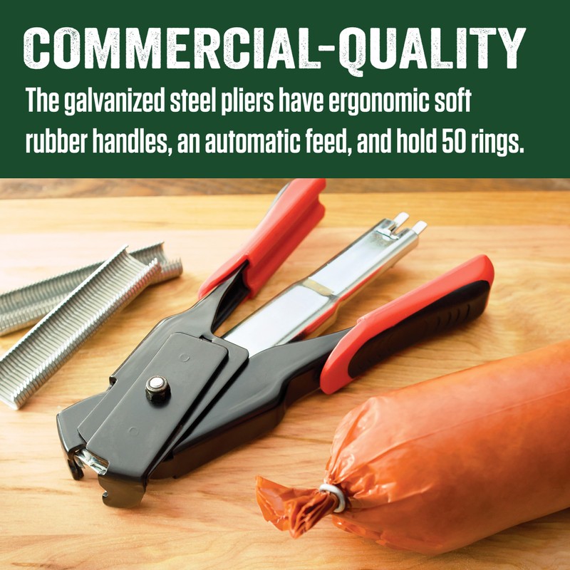 LEM Products Spring-Loaded Hog Ring Pliers, 100 Galvanized Steel Rings,