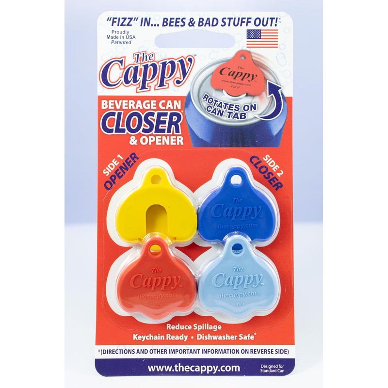 The Cappy (4-pack) Reusable Beverage Can Opener & Closer -
