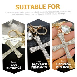 COLLBATH 2pcs Elegant Rhinestone Cross Keychain Alloy Bag Charm Lightweight Decorative Keyring for Keys Purse and Crafting