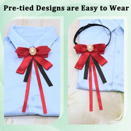Luckyvestir Bow Tie for Women, Pretied Girls Uniform Bowtie, Womens Ladies Bolo Ribbon Neck Bow Tie for Shirts Wedding School (Strap: red)