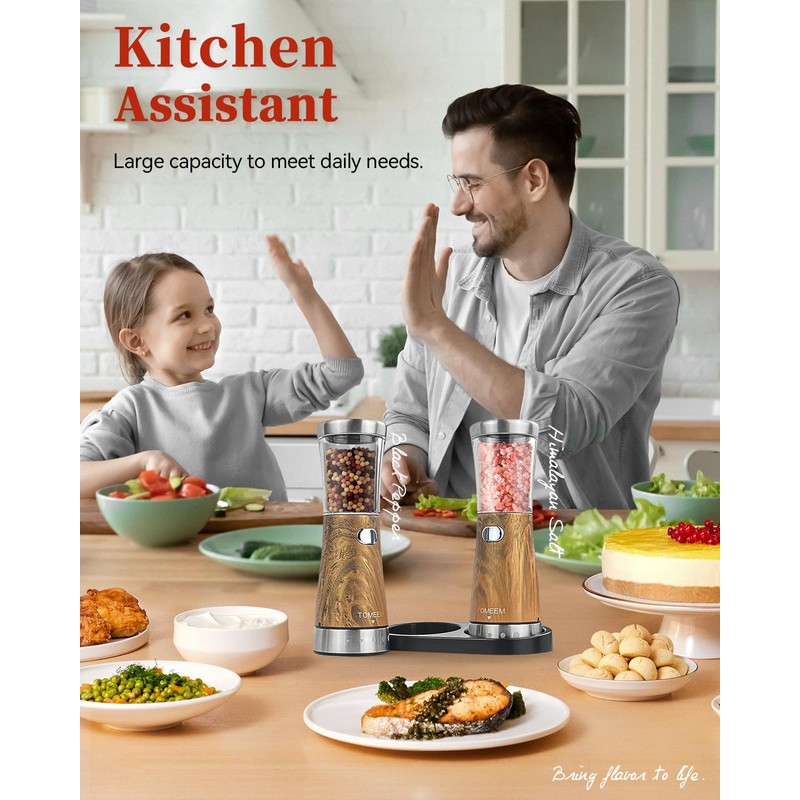 Electric Salt and Pepper Grinder Set with Storage Base, Stainless