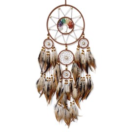 RAGKUU Brown Large Dream Catcher Wall Decor Crystal Tree of Life Dream Catchers Handmade Feather Dreamcatcher Wall Hanging Ornament for Bedroom Living Room Home Decor