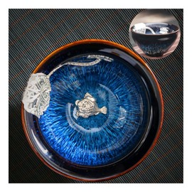 Simple Teapot Teacup, Tea Set for Home Ceramic Tea Set, Jianzhan Tea Bowl Jianzhan Classical Inlaid Silver Leaf Kiln Change Tianmu Tea Cups, Rabbit Hair Glaze Master Cup Tea Cup Bowl, 8 Interior Optio