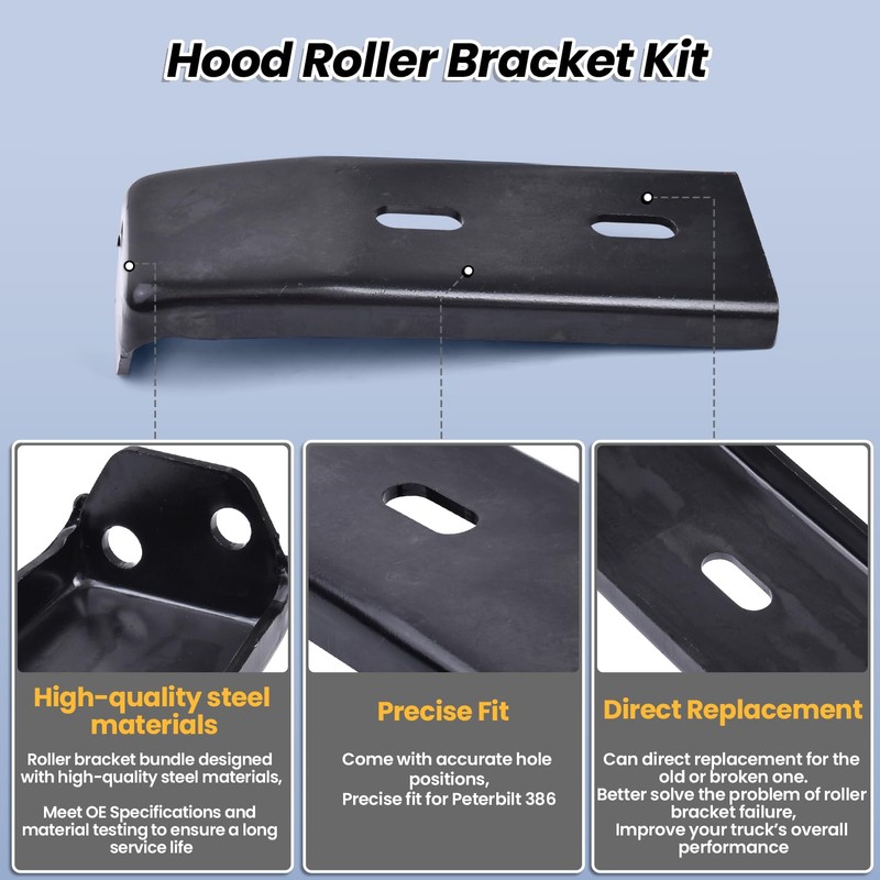 Hodflop L11-6109 Hood Roller Bracket Kit w/Rollers and Hardware Compatible