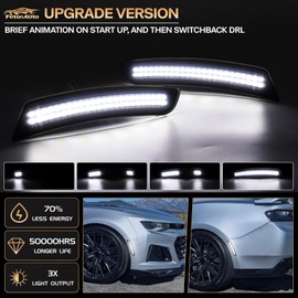 FetonAuto Dynamic White LED Side Marker Lights for Chevy Camaro 2016-2023 6th Gen LS LT SS RS ZL1, Smoked Lens Front Rear Bumper Marker Lamps 4PCS