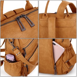 UTO Laptop Backpack Womens Teenage Girls School Bag Ladies Travel Rucksack Multi Compartments Anti Theft Pocket PU Leather Ochre