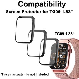 3D Screen Protector Compatible with Trendia TG09 1.83 inches Fitness Tracker Smart Watch, PMMA Material, Anti-shatter, Full Coverage, with Non-slip Pad sticker, 3-PACK
