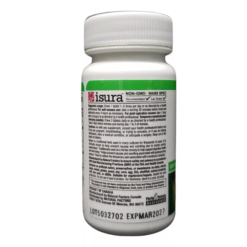 Natural Factors Chewable Ginger 500 mg, 10 Chewable Tablets