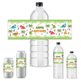 PH PandaHall 30 PCS Water Bottle Labels Dinosaur Garden Water Bottle Wrappers Happy Birthday Dinosaur Plants Water Bottle Stickers for Birthday Party Bottle Wraps Decorations 8.5x2.5 inches