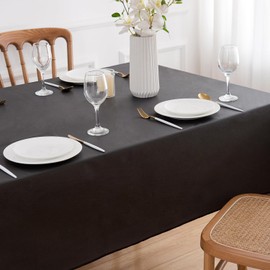 NLMUVW Square Vinyl Tablecloth with Flannel Backing, 100% Waterproof PVC Table Cover Oil Proof Wipe Clean Table Cover for Dining Party Camping Outdoor, Black, 54 X 54 Inch