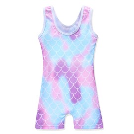 HOZIY - Maillot de gimnasia para niñas con pantalones cortos para niños pequeños, ciclismo, unicornio, arcoíris, dinosaurio, sirena, leopardo, flor galaxia, Sirena, 9-10 Años