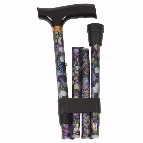 PCP Fritz Handle Adjustable Height Walking Aid Folding Cane, Butterfly Pattern
