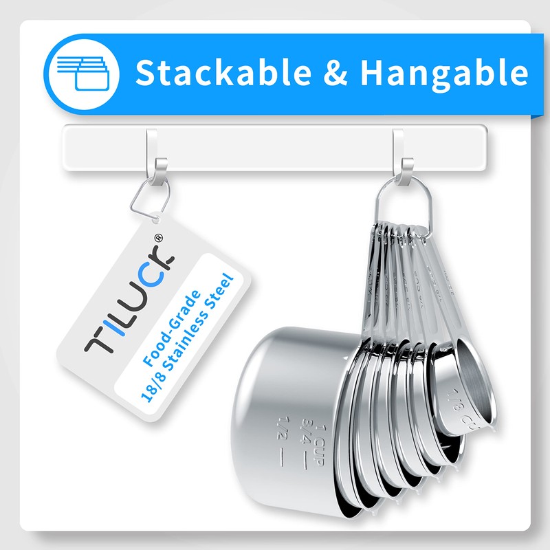 TILUCK Stainless Steel Measuring Cups & Spoons Set, Cups and