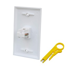 BUPLDET 1 Port CAT6 Ethernet Punch Down Wall Plate with Tool - Cat 6 RJ45 Network Cable Punchdown Jack Cover Plate/Faceplate - White