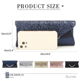 Syrads Women's Pochette Glitter Clutch Bag, Evening Bag, Fashionable Shoulder Bag, Elegant Envelope Shoulder Bags, navy, Elegant