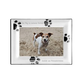 Brillibrum Design Photo Frame Dog Cups Picture Frame Dog Keepsake Photo Frame Paw Prints Picture Format 10 x 15 cm Customisable Frame with Paws and Name Engraving (Engraving up to 10 Characters,