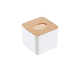 Joyzan Plastic Tissue Box, Napkin Box Facial Paper Dispenser Case Holder Storage Organizer with Removable Wood Cover Waterproof for Home Car Office Bathroom Vanity Countertops Decoration(Suqare)