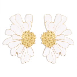 TIANHONGYAN Bohemian Large Big Flower Dangle Drop Earrings Unique Charm Gold Tone Stud Earrings Vintage Chic Metal Floral Statement Earrings for Women Party Jewelry Gifts (white)