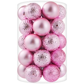 34ct Pink Mini Christmas Ball Ornaments Shatterproof Plastic Christmas Tree Decorations for Xmas Party Home Office Holiday Decor -Small Size (1.57"/ 40mm)