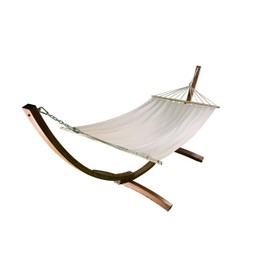 Petra Leisure, 12 Ft. Water Treated Wooden Arc Hammock Stand + Premium Quilted, Double Padded Hammock Bed. 1 Person Bed. 300 LB Capacity(Teak Stain/Beige)