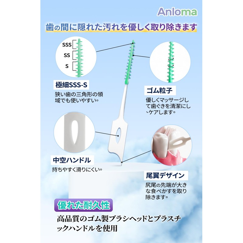 Anloma SSS-S Interdental Brush, 150 Pieces, Ultra Dense Shikan Brush,