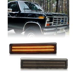 Led Front Side Marker Lights for 1980-1986 Ford Bronco F100 F150 F250 F350 Pickup Truck SUV, Smoked Lens Front Bumper Signal Lamp with Dual row chips, Amber LED Turn Signal Lights, pack of 2