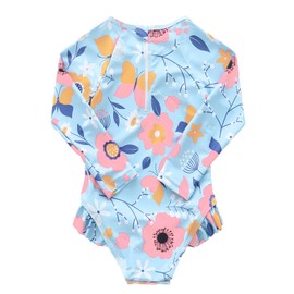 Aisyee Little Girls One Piece Bathing Suits Long Sleeve Rash Guard Swimsuits Swimshirts for Girls Rose Red Floral 5T