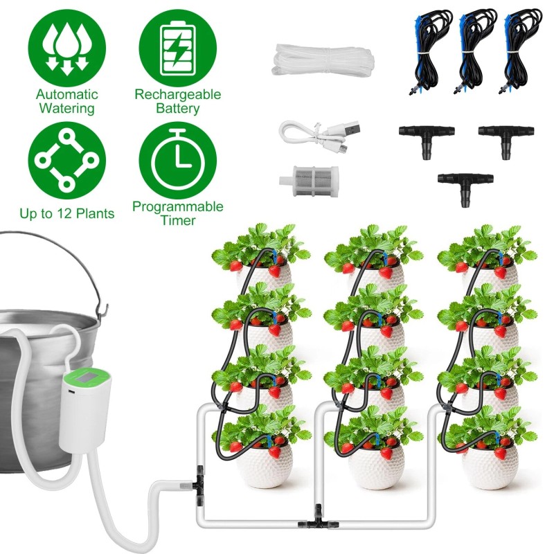 iMounTEK Rechargeable Automatic Watering Irrigation System With Timer Pump For