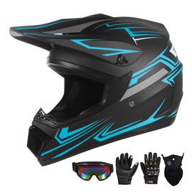 Youth Motocross Kids Dirt Bike Helmets ATV Bump Safty Full Face Motorcycle Helmet Off-Road Mountain Bike Helmet with Goggles Gloves Mask DOT Approved (Blue, Medium)