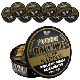 10 Cans, BaccOff Classic Natural Pouches, Black Tea Base with Smoky, Classic Flavors, 16 Pouches Per Can